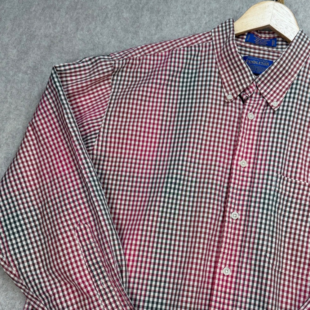 Pendleton Dark Academia Men XL Broadway Gingham Red Black White Button Down
